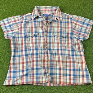 Y2K Graphite Essentials Plaid Short Sleeve Button Up Shirt Cotton Indie Casual L
